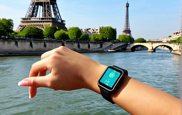 **

A sleek smartwatch on a Parisian woman's wrist, displaying a fitness tracking app. She's casually dressed, walking along the Seine River. In the background, the Eiffel Tower is visible. The scene emphasizes health, technology, and a modern lifestyle in Paris. Prompt keywords: smartwatch, fitness tracker, Paris, Seine River, Eiffel Tower, healthy lifestyle, wearable technology, modern woman, activity tracking, city scene.

**