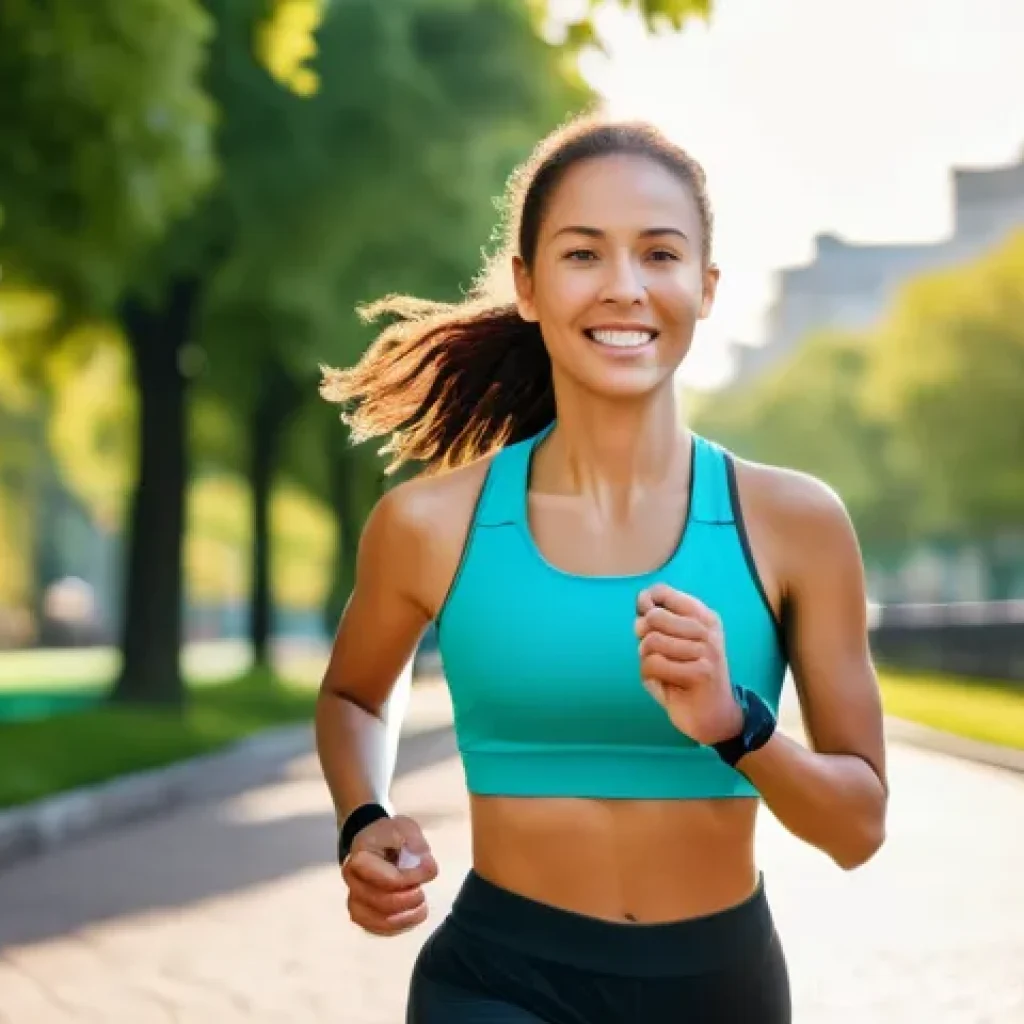 웨어러블 기기의 기능 확장 가능성 - **Prompt:** A dynamic, active young woman in her late 20s, with a healthy and energetic demeanor, is...