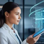 웨어러블 헬스케어 기기 개발의 도전 과제 - **Prompt:** A diverse group of people, including a smiling elderly woman wearing a sleek, modern sma...