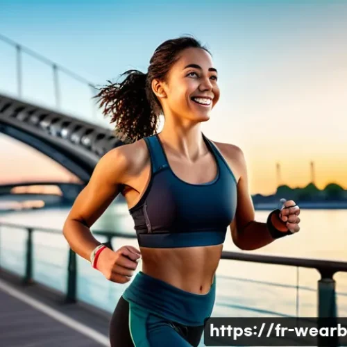 웨어러블 기기 연동 헬스케어 생태계 구축 - **Prompt:** A young woman in her late 20s wearing athletic apparel and a modern smartwatch, jogging ...