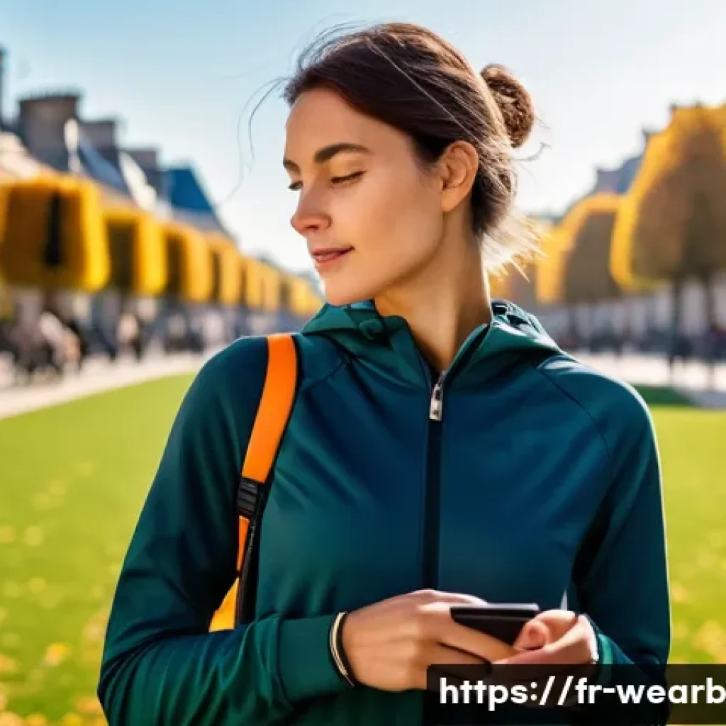 웨어러블 기기 사용의 장단점 분석 - A stylish young French woman wearing a modern smartwatch and fitness tracker on her wrist, casually ...