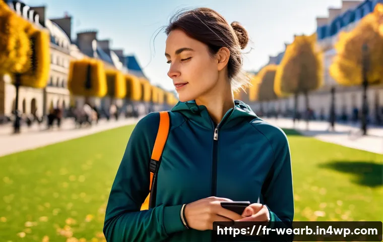 웨어러블 기기 사용의 장단점 분석 - A stylish young French woman wearing a modern smartwatch and fitness tracker on her wrist, casually ...