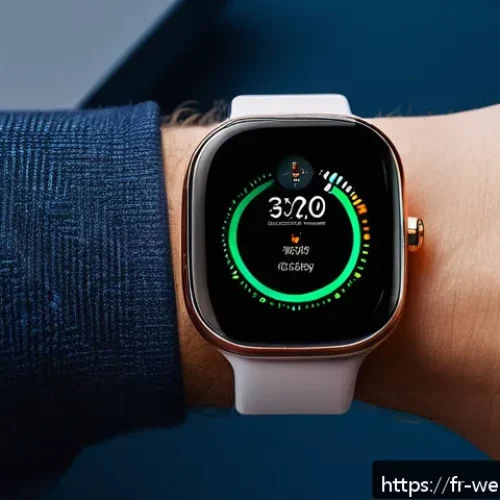 Home 33 웨어러블 헬스 기기의 신뢰성 향상 기술 - A sleek, modern smartwatch on a wrist, showcasing a high-precision biometric sensor array glowing su...