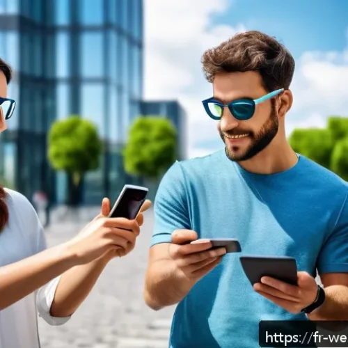 Home 30 웨어러블 기기의 사용 규칙과 법적 사항 - A modern French urban setting featuring a diverse group of adults using various wearables such as sm...