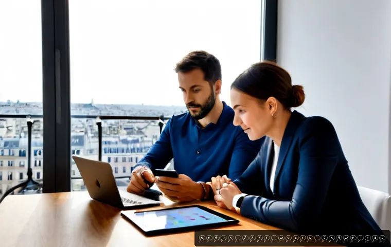 웨어러블 헬스케어의 비즈니스 모델 분석 - Photorealistic modern healthcare business meeting in a bright Paris office, diverse French startup t...