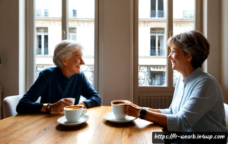 웨어러블 헬스케어의 사회적 수용도 - Photorealistic lifestyle scene in a bright Parisian apartment, a relaxed multigenerational French fa...